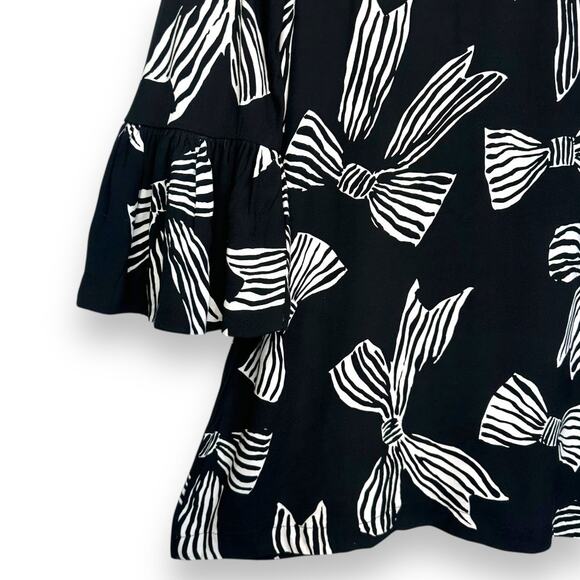 Ann Taylor LOFT NWT Women Bow Flounce Cuff Mini Dress L Black White Bell Sleeve - Picture 9 of 14